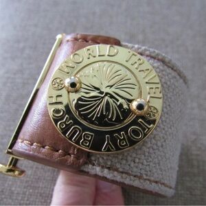 Tory Burch Gold and Tan World Travel Bracelet